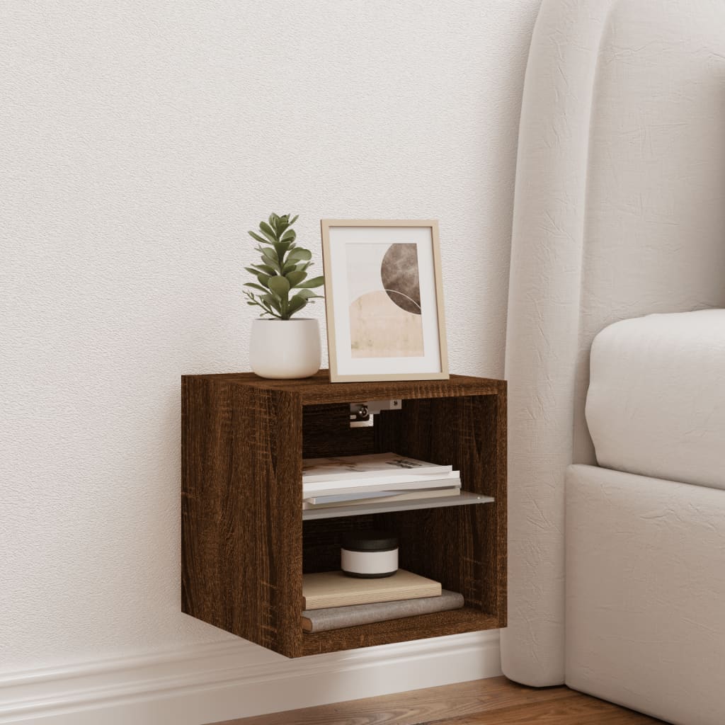 TV Wall Cabinet with LED Lights Brown Oak 30x28,5x30 cm