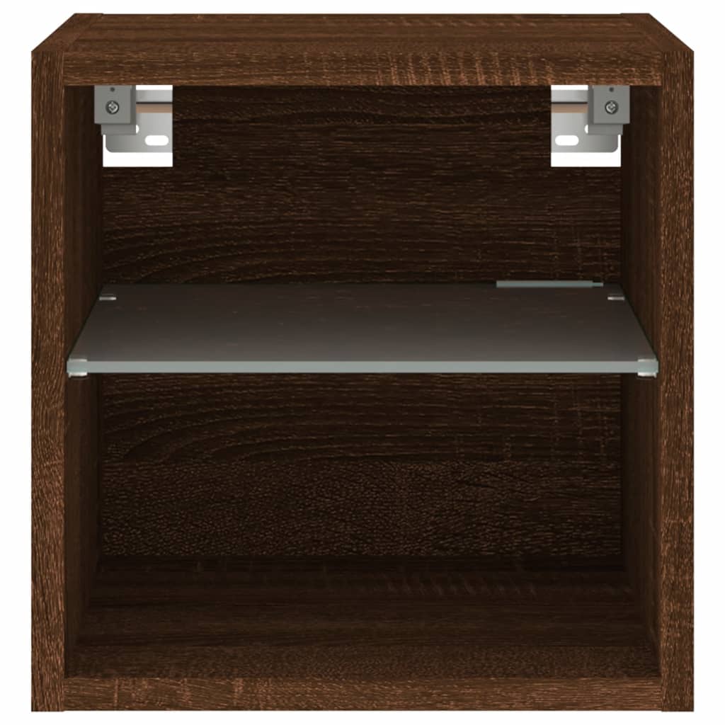 TV Wall Cabinet with LED Lights Brown Oak 30x28,5x30 cm