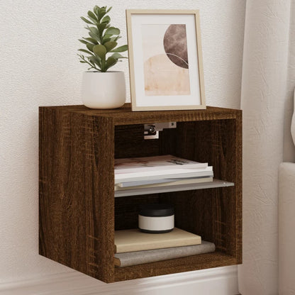 TV Wall Cabinet with LED Lights Brown Oak 30x28,5x30 cm