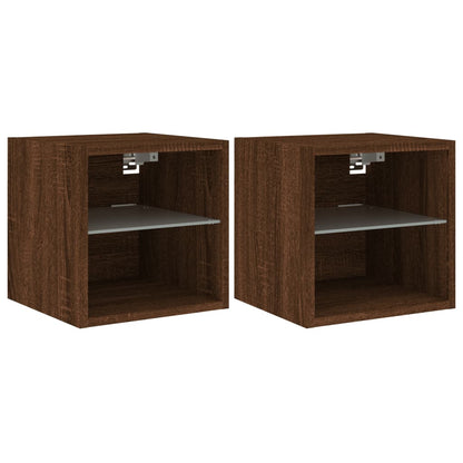 TV Wall Cabinets with LED Lights 2 pcs Brown Oak 30x28,5x30 cm