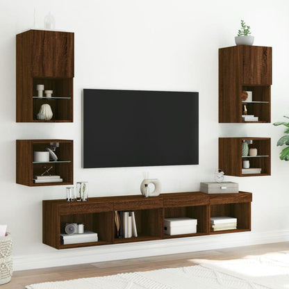 TV Wall Cabinets with LED Lights 2 pcs Brown Oak 30x28,5x30 cm