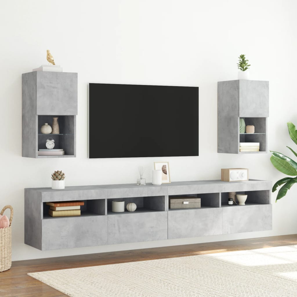 TV Cabinets with LED Lights 2 pcs Concrete Grey 30.5x30x60 cm