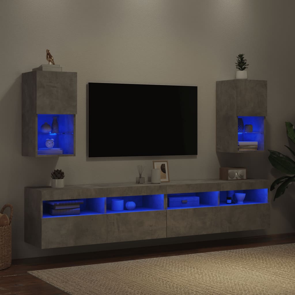 TV Cabinets with LED Lights 2 pcs Concrete Grey 30.5x30x60 cm