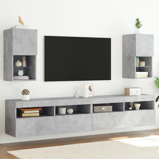 TV Cabinets with LED Lights 2 pcs Concrete Grey 30.5x30x60 cm