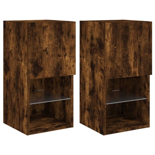 TV Cabinets with LED Lights 2 pcs Smoked Oak 30.5x30x60 cm