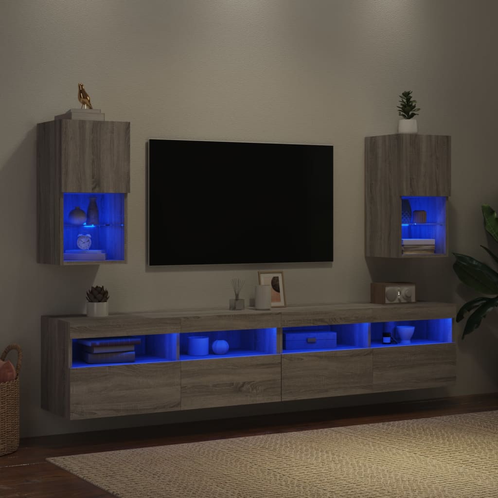 TV Cabinets with LED Lights 2 pcs Grey Sonoma 30.5x30x60 cm