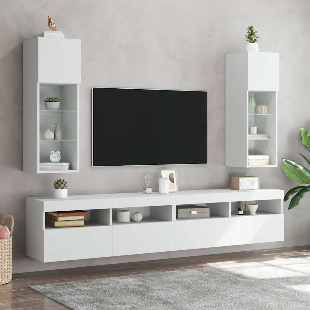 2 Piece TV Cabinet Set with LED Lights White 30,5x30x90 cm