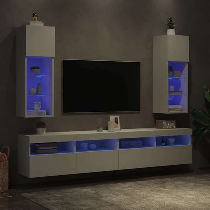 2 Piece TV Cabinet Set with LED Lights White 30,5x30x90 cm