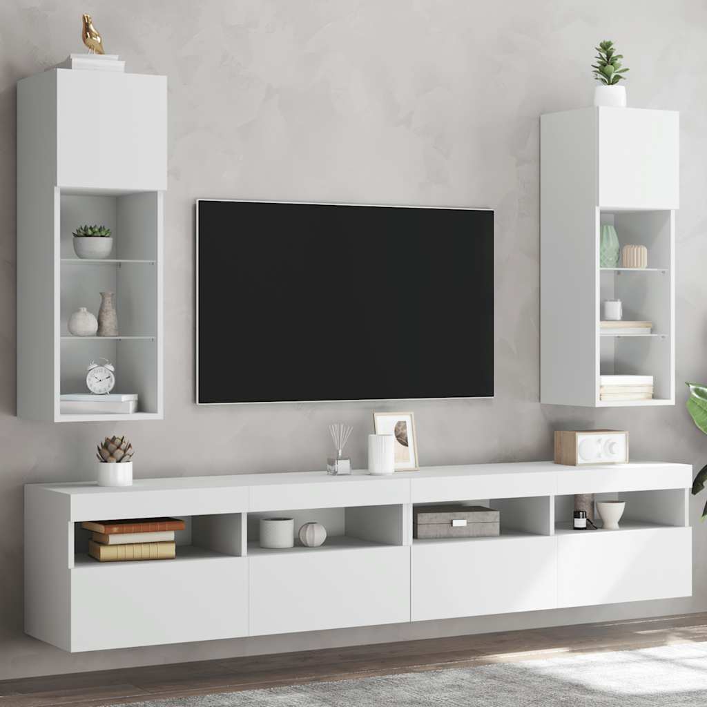 2 Piece TV Cabinet Set with LED Lights White 30,5x30x90 cm