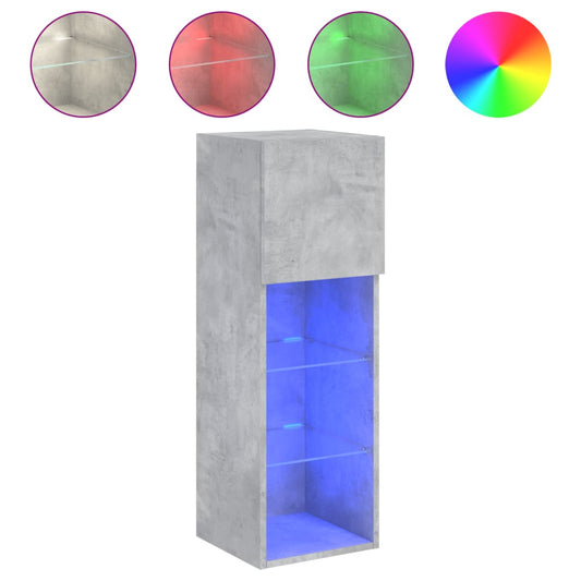 TV Cabinet with LED Lights Concrete Grey 30,5x30x90 cm