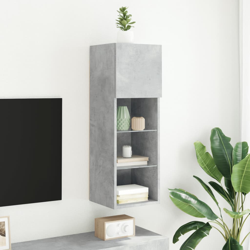 TV Cabinet with LED Lights Concrete Grey 30,5x30x90 cm