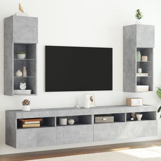 2 Piece TV Cabinet Set with LED Lights Concrete Grey 30,5x30x90 cm