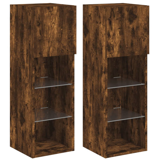 TV Cabinets with LED Lights 2 pcs Smoked Oak 30.5x30x90 cm