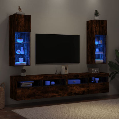 TV Cabinets with LED Lights 2 pcs Smoked Oak 30.5x30x90 cm