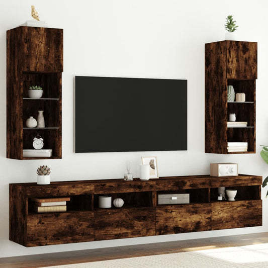 TV Cabinets with LED Lights 2 pcs Smoked Oak 30.5x30x90 cm