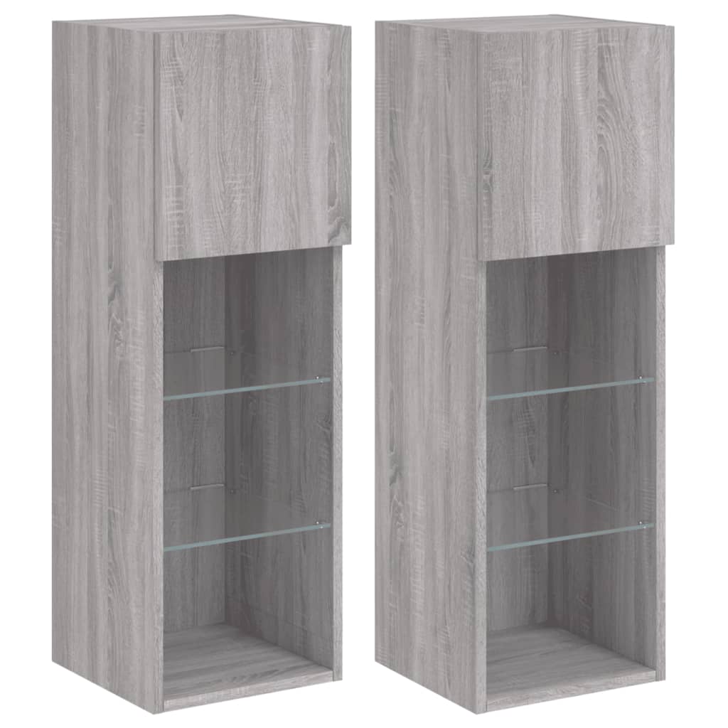 TV Cabinets with LED Lights 2 pcs Grey Sonoma 30.5x30x90 cm