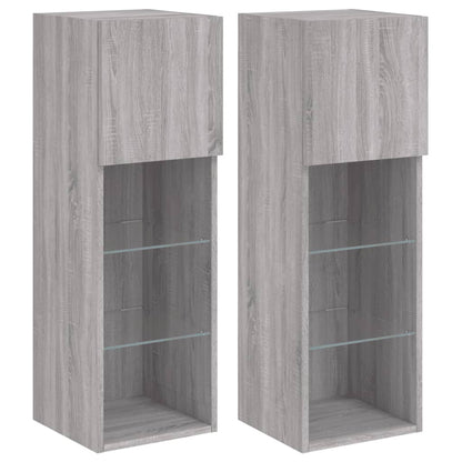 TV Cabinets with LED Lights 2 pcs Grey Sonoma 30.5x30x90 cm