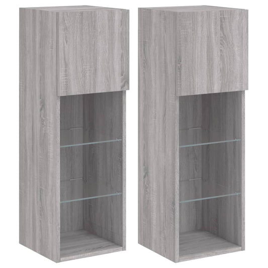 TV Cabinets with LED Lights 2 pcs Grey Sonoma 30.5x30x90 cm