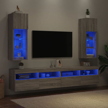 TV Cabinets with LED Lights 2 pcs Grey Sonoma 30.5x30x90 cm