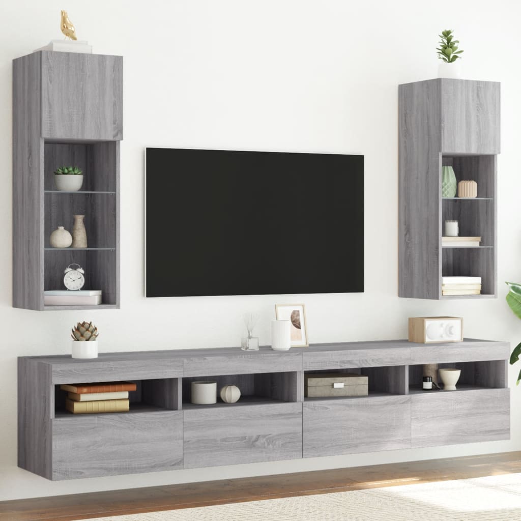 TV Cabinets with LED Lights 2 pcs Grey Sonoma 30.5x30x90 cm