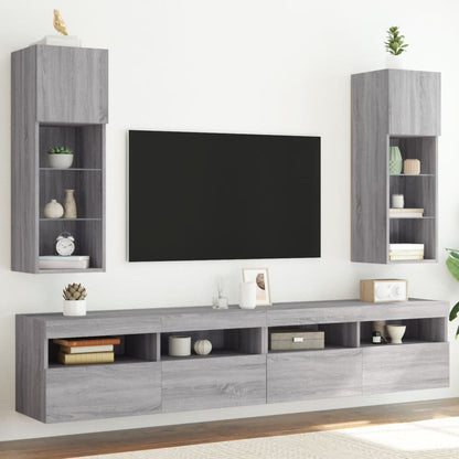 TV Cabinets with LED Lights 2 pcs Grey Sonoma 30.5x30x90 cm