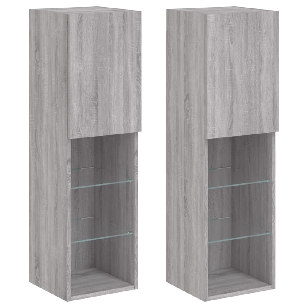 TV Cabinets with LED Lights 2 pcs Grey Sonoma 30.5x30x102 cm
