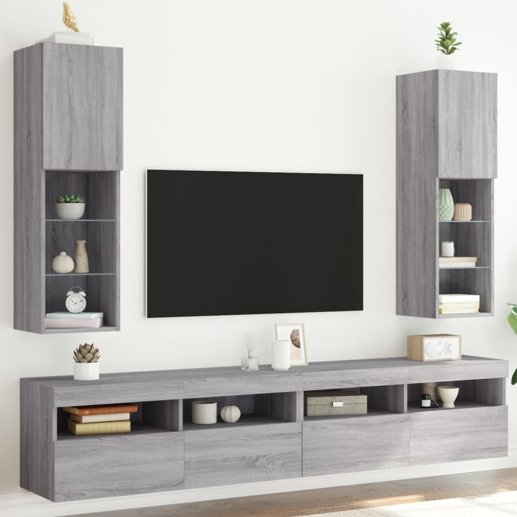 TV Cabinets with LED Lights 2 pcs Grey Sonoma 30.5x30x102 cm