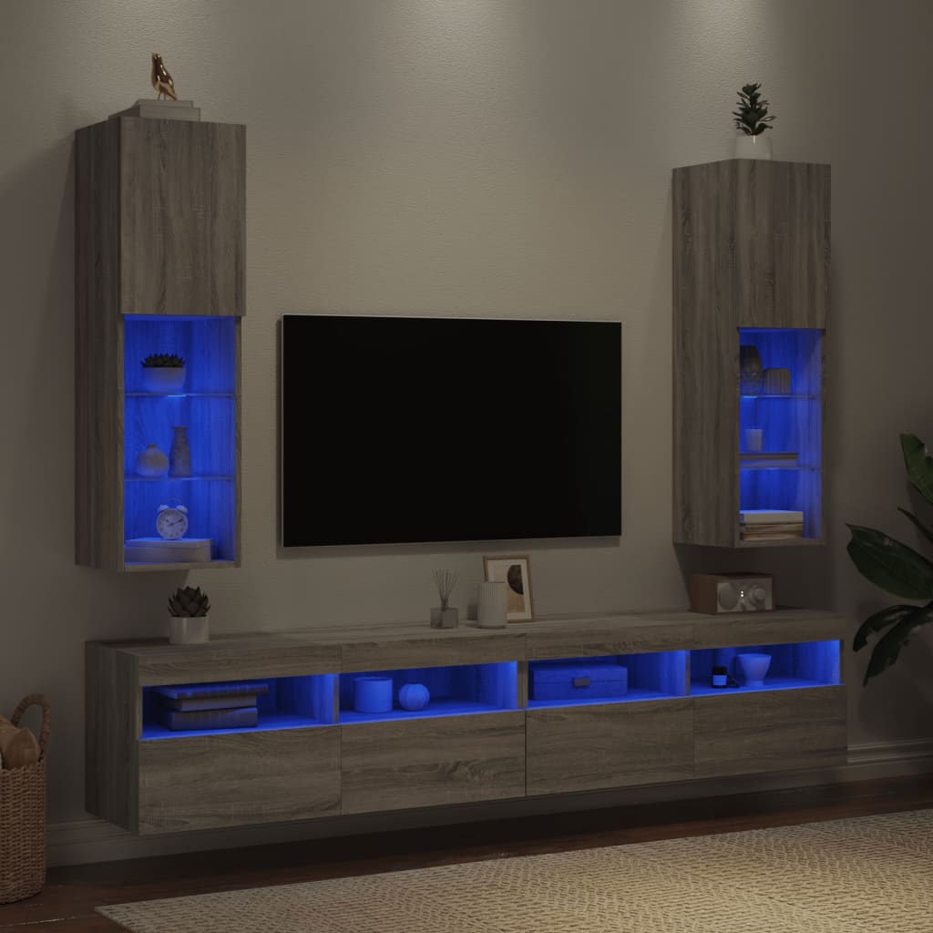 TV Cabinets with LED Lights 2 pcs Grey Sonoma 30.5x30x102 cm