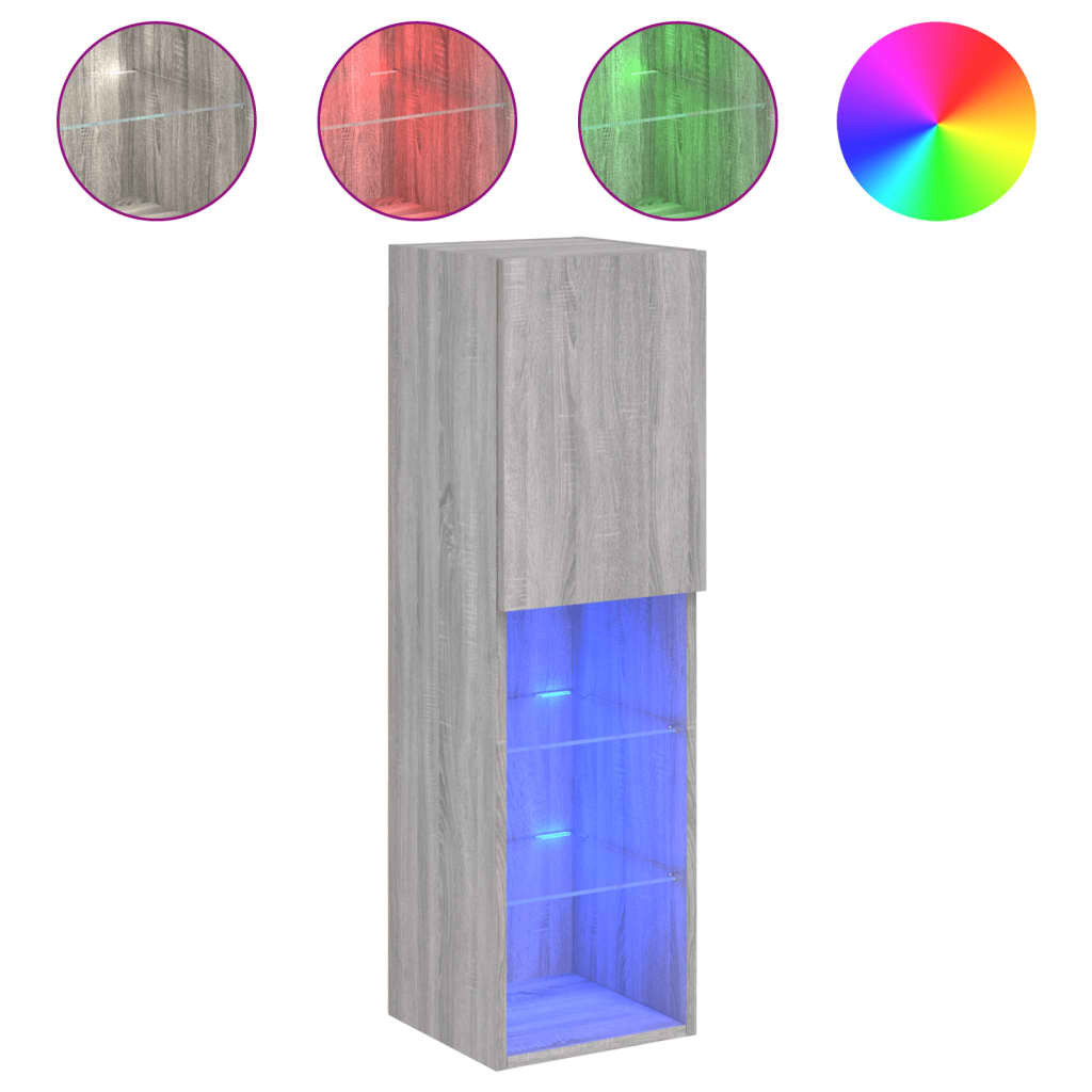 TV Cabinets with LED Lights 2 pcs Grey Sonoma 30.5x30x102 cm