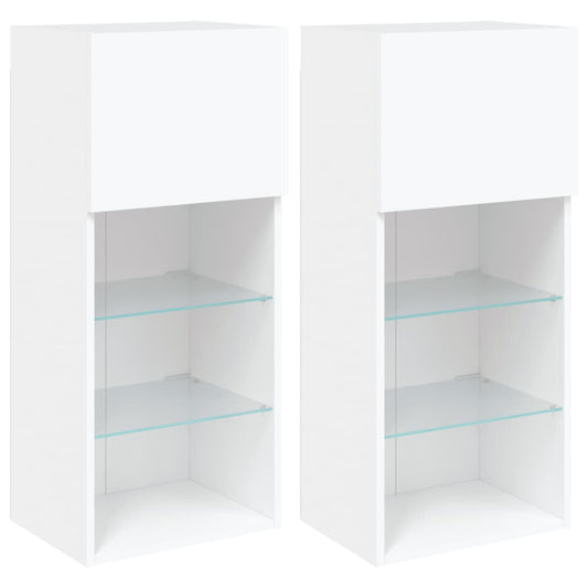 TV Cabinets with LED Lights 2 pcs White 40.5x30x90 cm