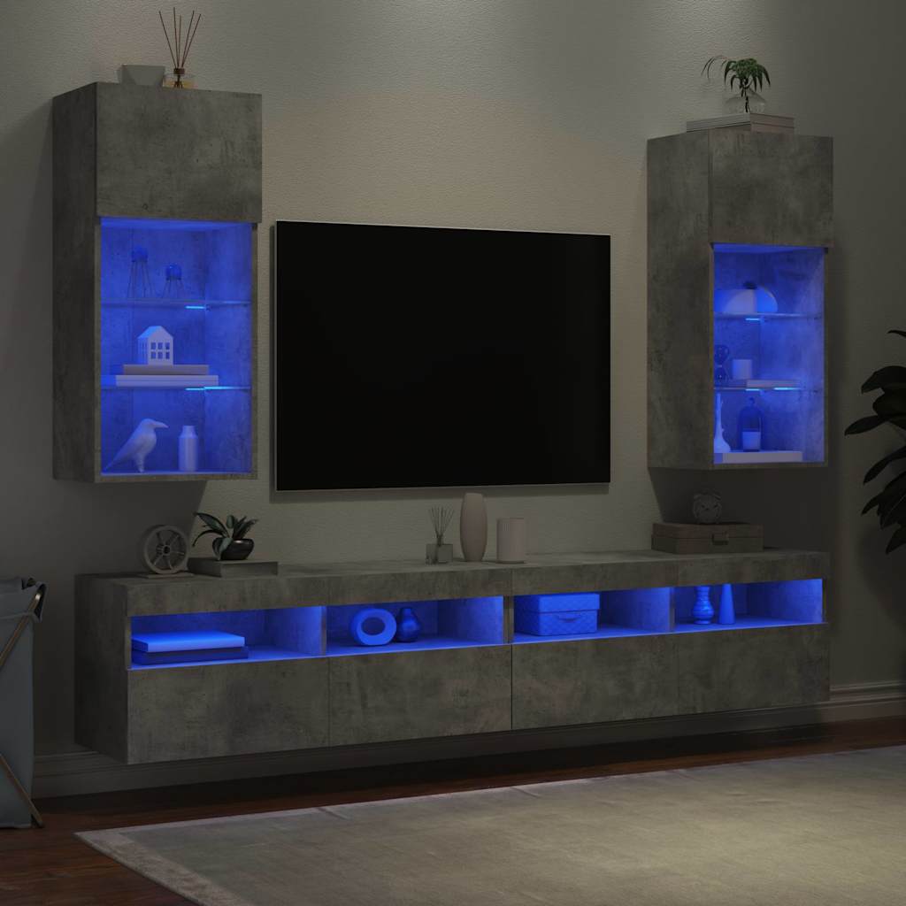 TV Cabinets with LED Lights 2 pcs Concrete Grey 40.5x30x90 cm