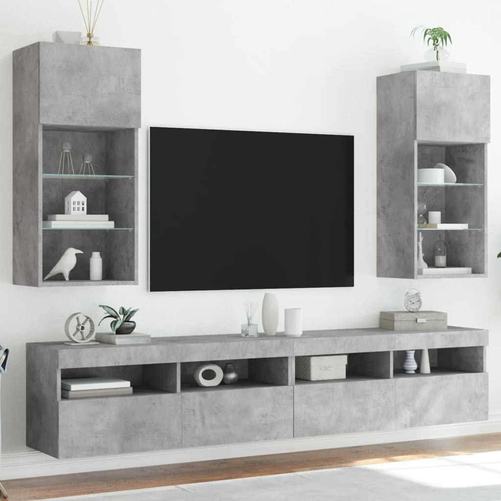 TV Cabinets with LED Lights 2 pcs Concrete Grey 40.5x30x90 cm