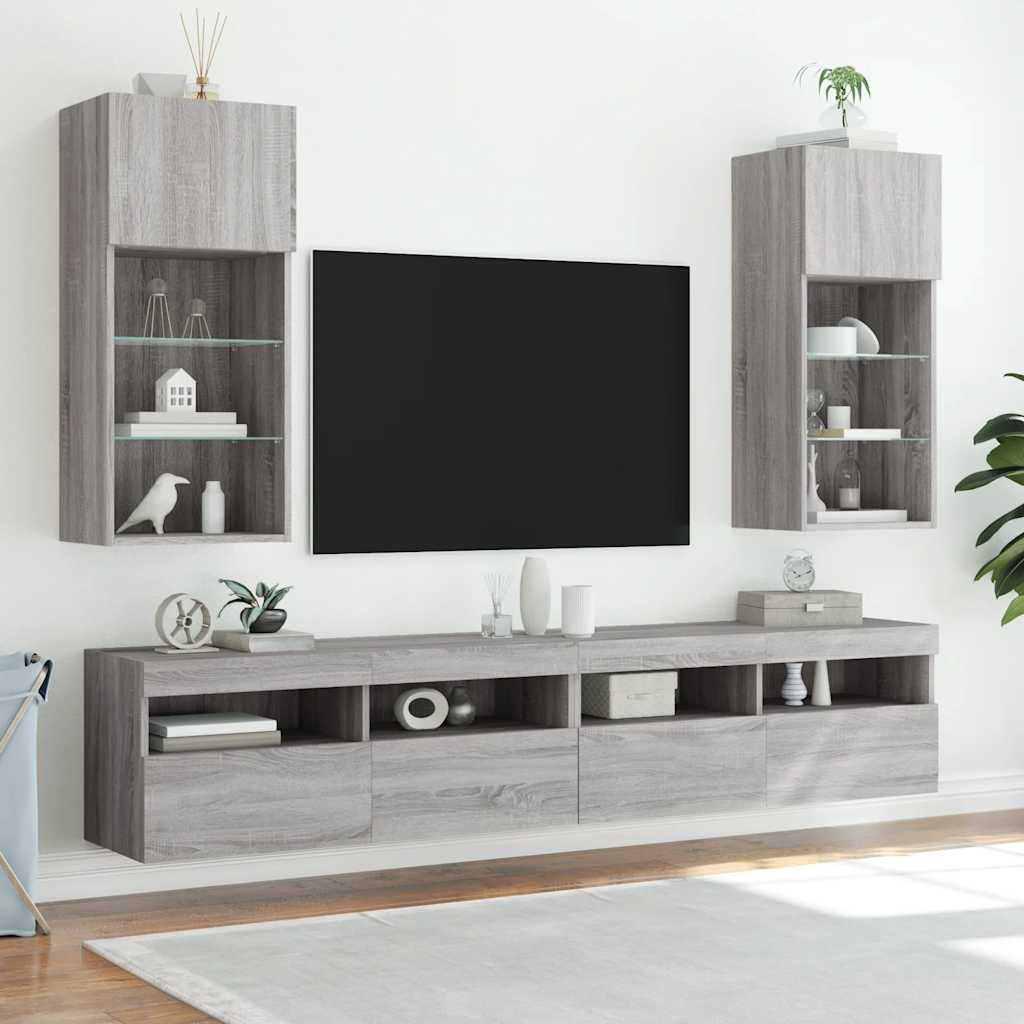 TV Cabinet with LED Lights Grey Sonoma 40.5x30x90 cm