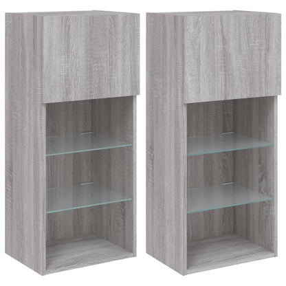 TV Cabinets with LED Lights 2 pcs Grey Sonoma 40.5x30x90 cm