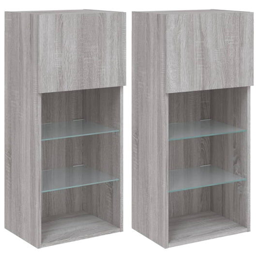 TV Cabinets with LED Lights 2 pcs Grey Sonoma 40.5x30x90 cm
