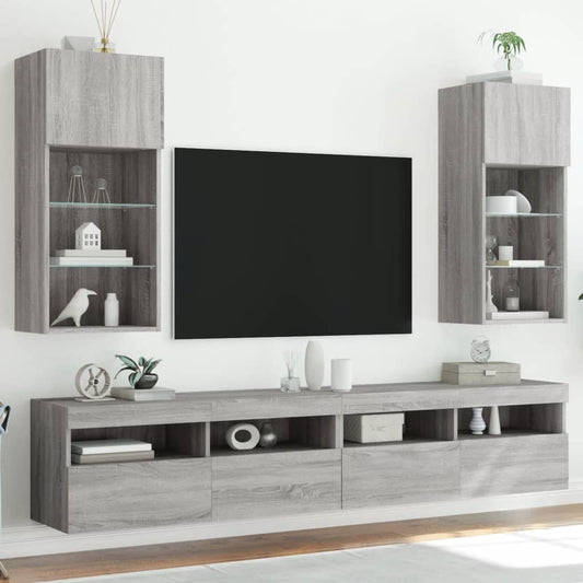 TV Cabinets with LED Lights 2 pcs Grey Sonoma 40.5x30x90 cm
