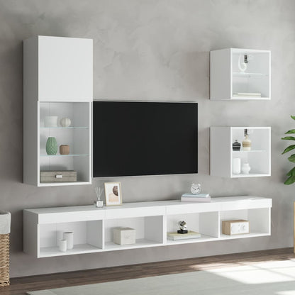 Bedside Cabinet with LED Lights Wall-mounted White