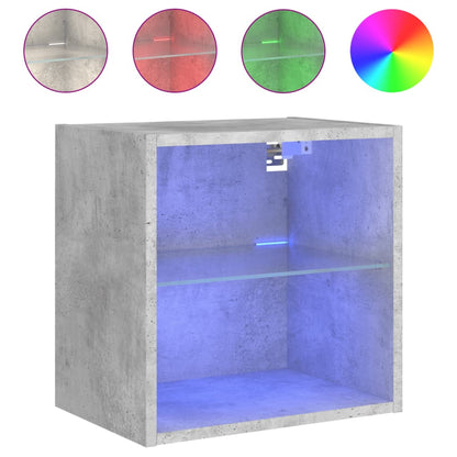 Bedside Cabinet with LED Lights Wall-mounted Concrete Grey
