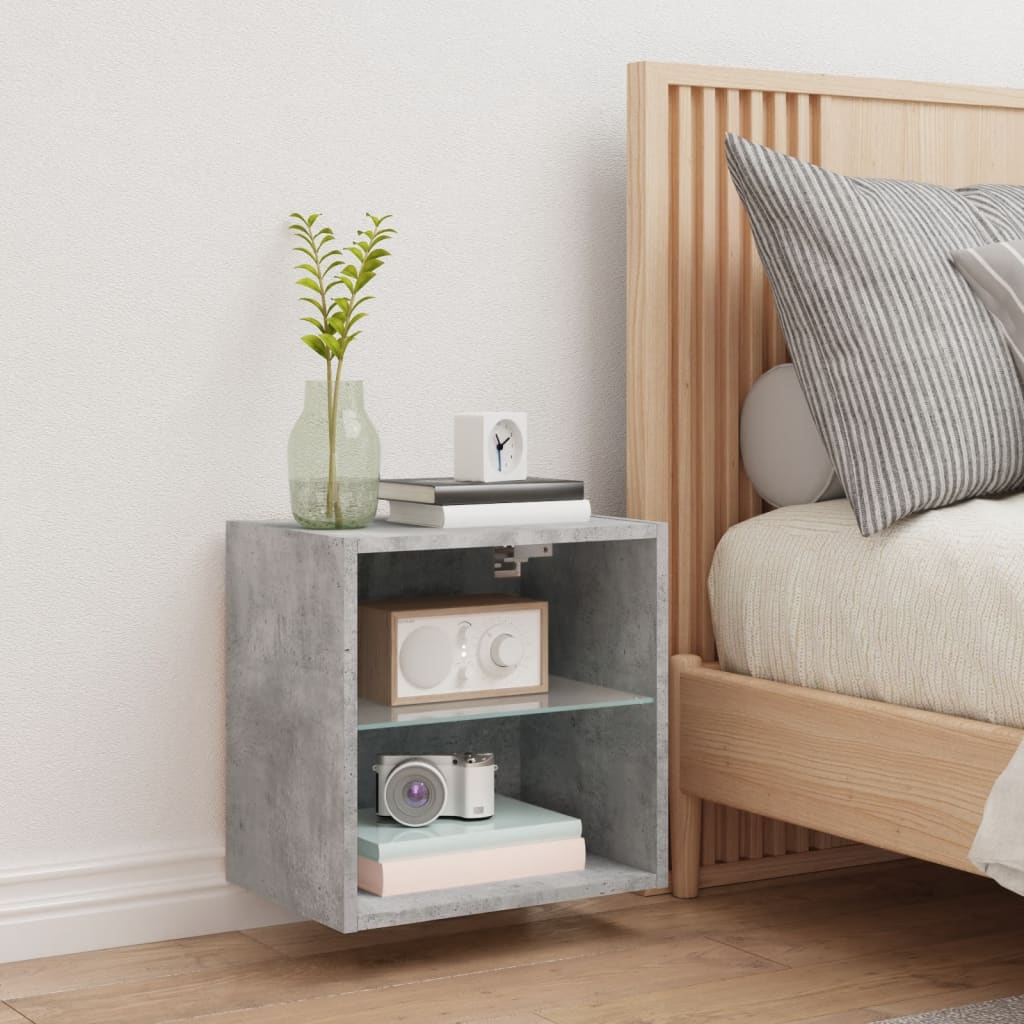 Bedside Cabinet with LED Lights Wall-mounted Concrete Grey