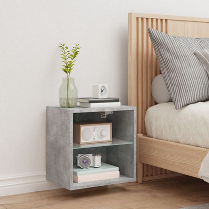 Bedside Cabinet with LED Lights Wall-mounted Concrete Grey
