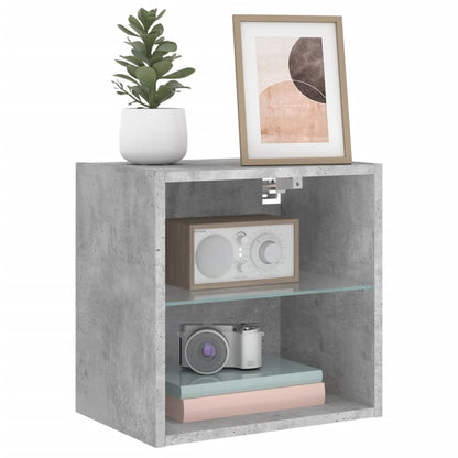 Bedside Cabinet with LED Lights Wall-mounted Concrete Grey