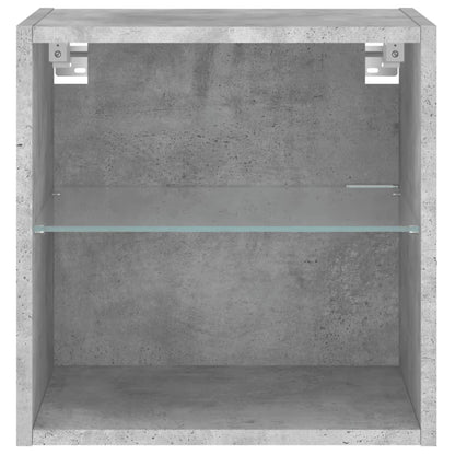 Bedside Cabinet with LED Lights Wall-mounted Concrete Grey