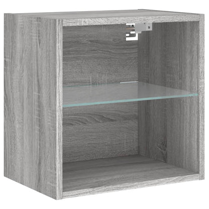 Bedside Cabinet with LED Lights Wall-mounted Grey Sonoma