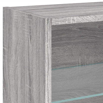 Bedside Cabinet with LED Lights Wall-mounted Grey Sonoma