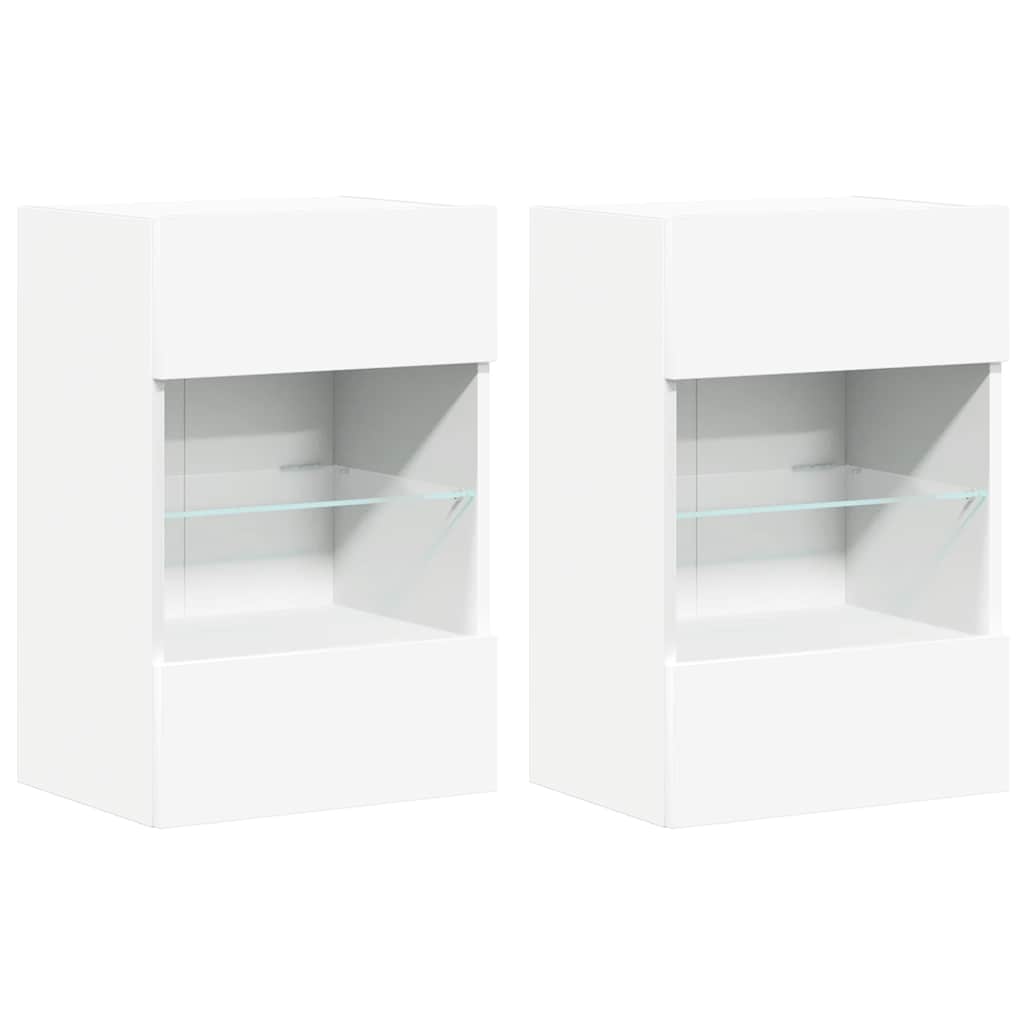 Wall Cabinets with LED Lights for TV 2 pcs White 40x30x60,5 cm
