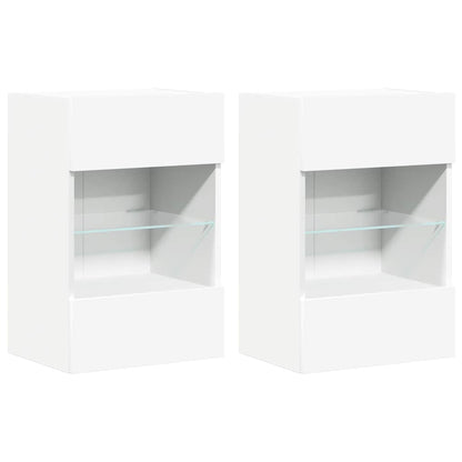 Wall Cabinets with LED Lights for TV 2 pcs White 40x30x60,5 cm