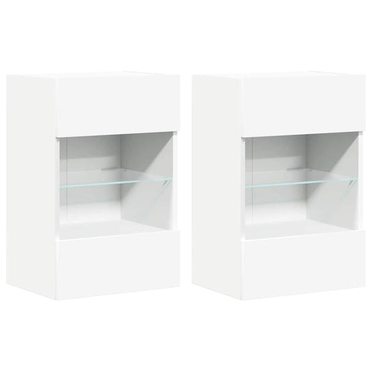 Wall Cabinets with LED Lights for TV 2 pcs White 40x30x60,5 cm