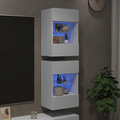 Wall Cabinets with LED Lights for TV 2 pcs White 40x30x60,5 cm
