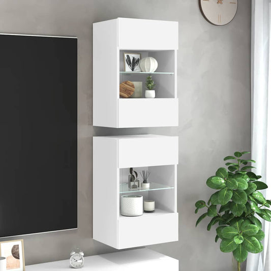 Wall Cabinets with LED Lights for TV 2 pcs White 40x30x60,5 cm
