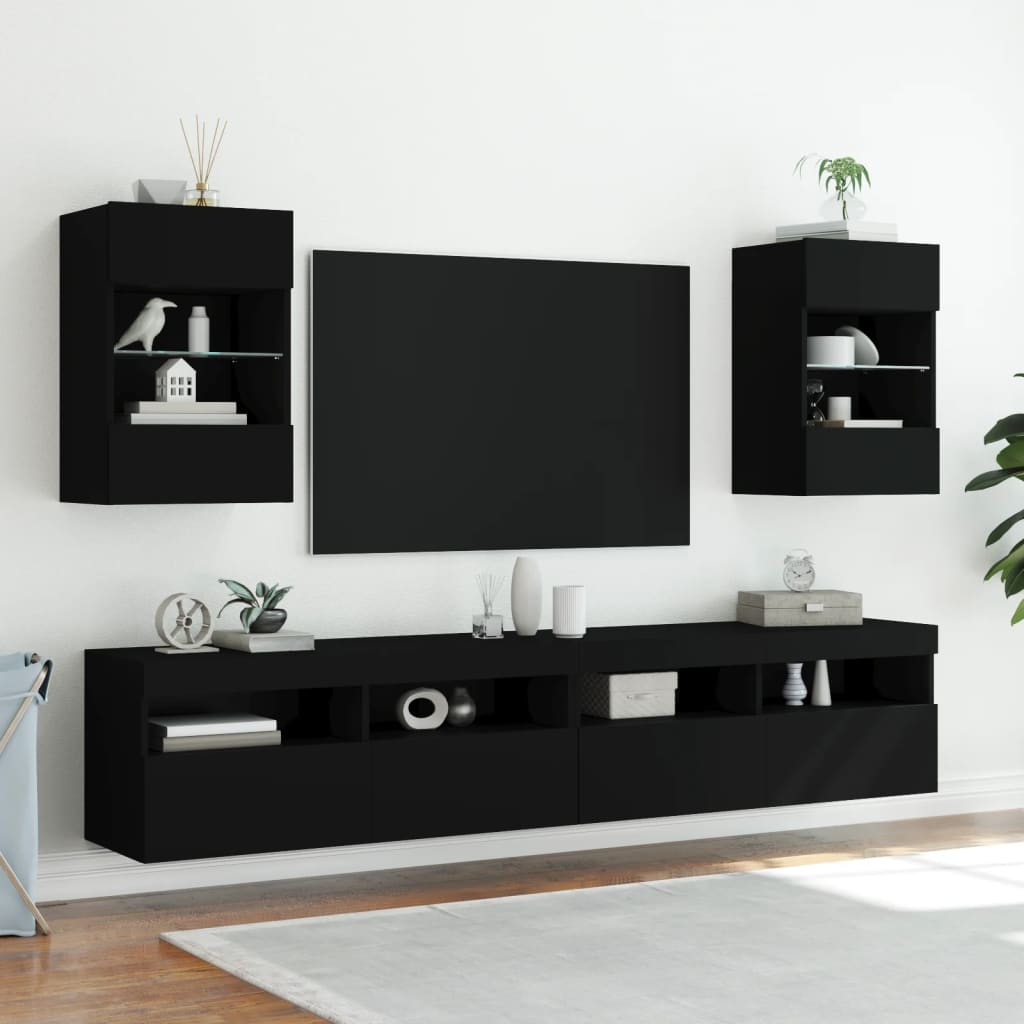 TV Wall Cabinet with LED Lights Black 40x30x60,5 cm